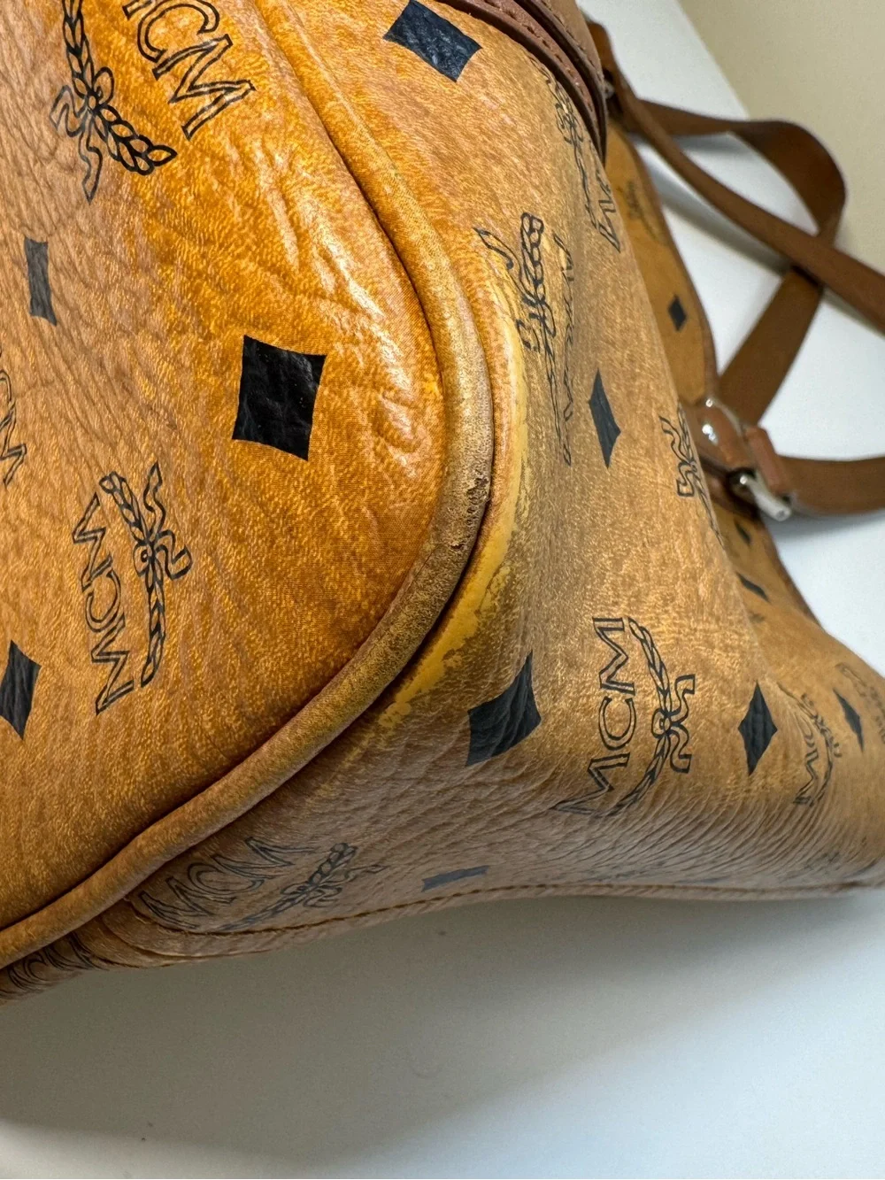 MCM Vintage Cognac Visetos Large Tote Bag
